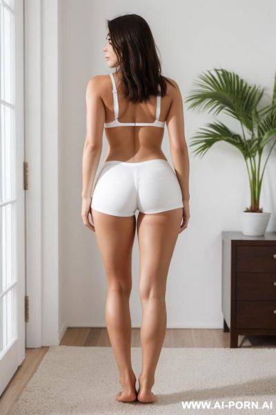 Wearing a tight white hotpants, bare feet, perfect body, hourglass figure - ai-porn.ai on pornsimulated.com