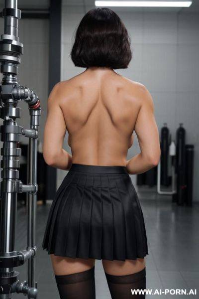 Best camera angle, noticeable abs, smile, looking on viewer, highly detailed body, detailed face and eyes, chubby, muscular 20yo woman, large saggy tits, ruined, makeup, black long hair bob cut, - ai-porn.ai on pornsimulated.com