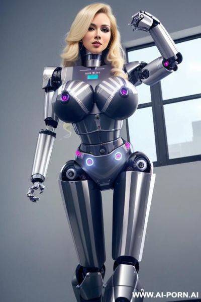 Sexy robo cop, full body view, long blonde hair, (pretty face, fully robotic body, fit body, shapely body, huge firm robotic tits:1.3) - ai-porn.ai on pornsimulated.com