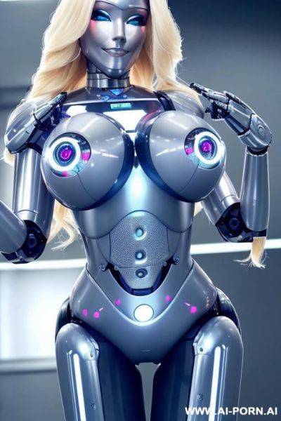 Sexy robo cop, full body view, long blonde hair, pretty face, (fully robotic body, fit body, shapely body, huge firm robotic tits:1.3) - ai-porn.ai on pornsimulated.com