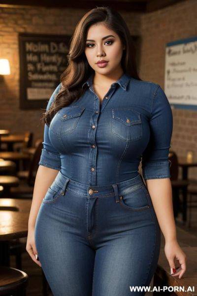 Very , mexican, pear shaped, wide, tight blue shirt, high rise jeans, hourglass figure, extra thicc - ai-porn.ai - Mexico on pornsimulated.com