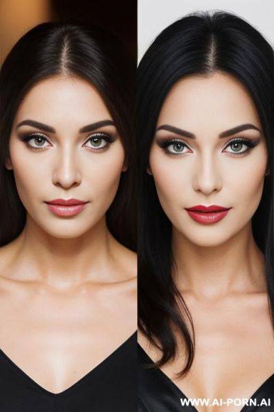 In left : woman non make up, in right : woman with make up , - ai-porn.ai on pornsimulated.com