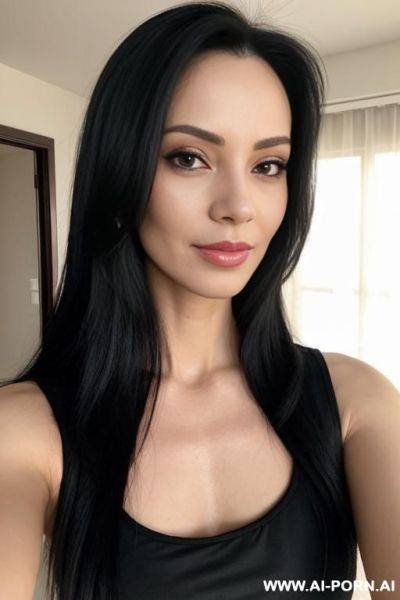 Woman black long hair pink top selfie - ai-porn.ai on pornsimulated.com