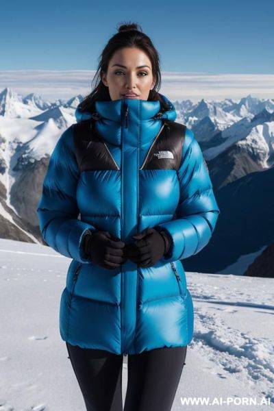 Brunette wearing huge oversized blue the north face nuptse - ai-porn.ai on pornsimulated.com