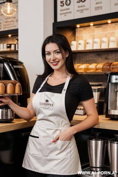 Beautiful suburban mom, bakery, (amazing huge round boobs), (long big voluminous) hair, eye contact. - ai-porn.ai on pornsimulated.com