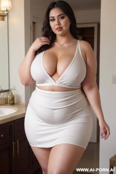 Curved hips, alluring thighs, sleeveless turtleneck, (((keep face))), extra thicc, super pear shaped, rotund - ai-porn.ai on pornsimulated.com