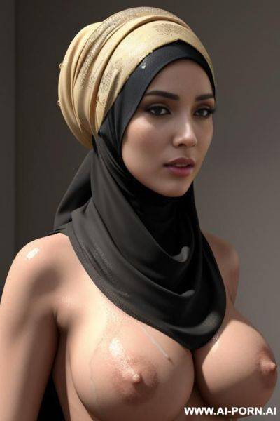 Prompt: image: 8k covered in cum, masterpiece, hijab woman mu woman 1 mu woman big tits realistic high resolution - ai-porn.ai on pornsimulated.com