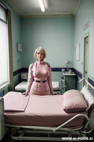 High neck, turtleneck uniform, pink latex, huge boobs, - ai-porn.ai on pornsimulated.com