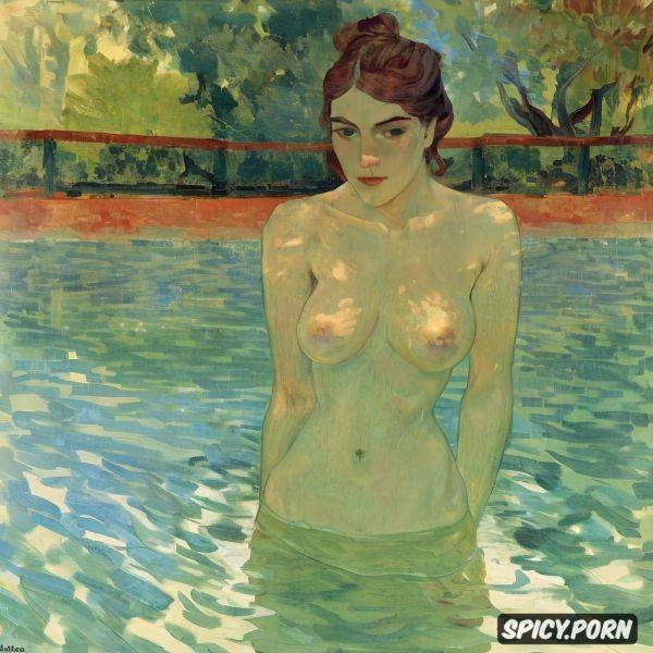 édouard vuillard, paul cézanne, blushing woman with red lips and flushed cheeks in shady bathroom bathing intimate tender modern post impressionist fauves erotic art - spicy.porn on pornsimulated.com