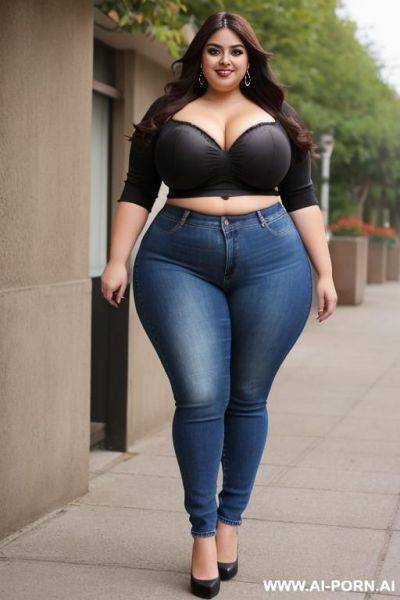 Enormous, mexican, very pretty, chola, eye shw, hourglass figure, high rise jeans, pear shaped, very wide hips, extra thicc, bbw, very rotund, huge thighs - ai-porn.ai - Mexico on pornsimulated.com