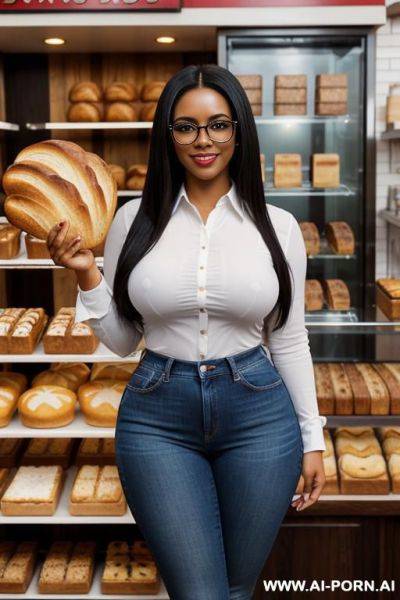 Very , darker skin, very wide hips, mexican, bimbo, hourglass figure, high rise blue jeans, tight white shirt, eye shw , smirk, extra thicc - ai-porn.ai - Mexico on pornsimulated.com