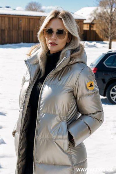 Milf cold sunny winterday, sunglasses, long puffy jacket - ai-porn.ai on pornsimulated.com