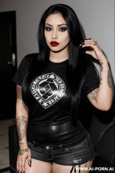 Mexican, chola, , hourglass figure, punk rocker, wearing band shirt - ai-porn.ai - Mexico on pornsimulated.com