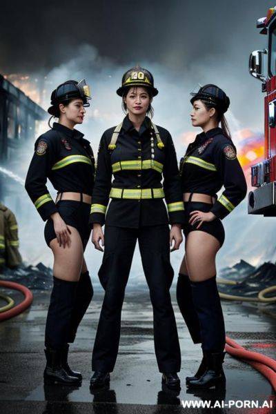 Сосёт член，sailor suit， uniform，hose， uniform，three women standing each other，standing in the rain，apocalyptic world，clothes in rags，japanese， - ai-porn.ai - Japan on pornsimulated.com