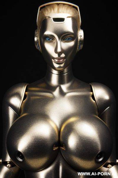 Blonde robot, fully black robotic body, (gigantic metallic tits:1.3) - ai-porn.ai on pornsimulated.com