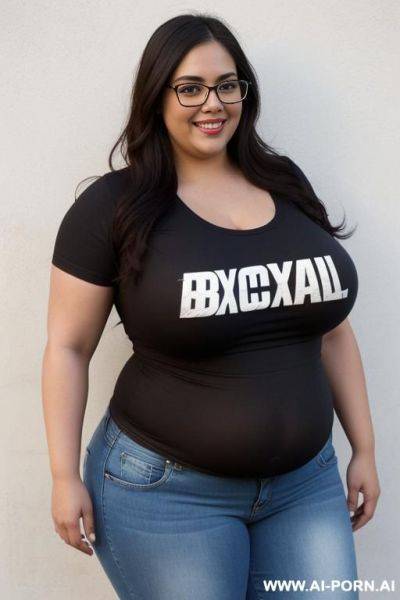 Fully clothed, mexican, very chubby, huge gordita, eating, nerd, glasses, ultra wide hips, standing up, tight jeans, band tshirt, ssbbw, rotund, huge, eye shw, eating taco, beautiful face - ai-porn.ai - Mexico on pornsimulated.com