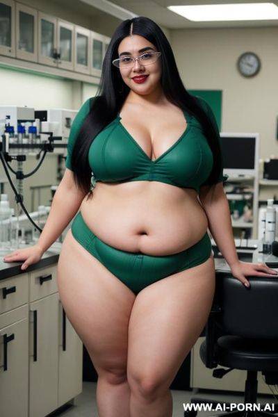 Mexican, chola, hugely pear shaped, gordita, rotund physique, ultra wide hips, drinking potion, hourglass figure, punk rocker, wearing band shirt, drinking a green potion, wearing glasses, massive thighs - ai-porn.ai - Mexico on pornsimulated.com