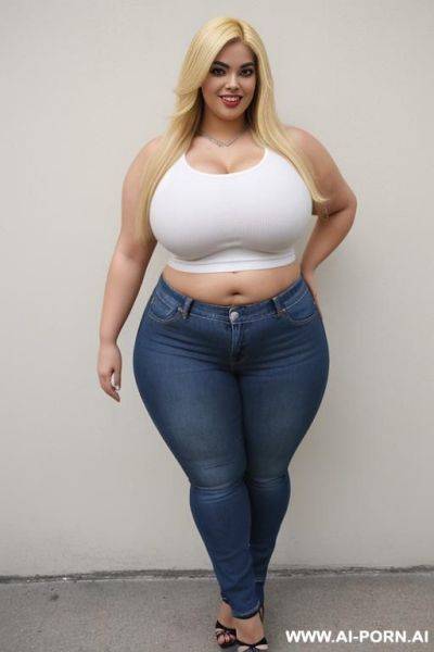 Supermodel, mexican, huge body, very tan skin, nerd, punk rocker, hourglass figure, extremely wide hips, tight band shirt, extra thicc, very wide pear shaped body, supreme bbw - ai-porn.ai - Mexico on pornsimulated.com