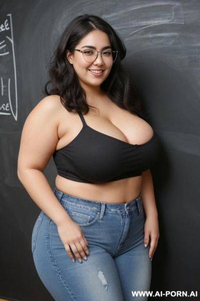 Mexican, very huge , fat face, fat arms, hourglass shaped, eye shw, exceptionally wide hips, high rise jeans, big hair, band shirt, extra thicc, massive thighs - ai-porn.ai - Mexico on pornsimulated.com