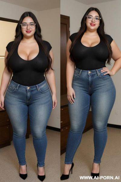 Mexican, super , supermodel, super wide hips, hourglass figure, long hair, wearing band shirt, high rise jeans, huge, super thicc, very wide, rotund physique - ai-porn.ai - Mexico on pornsimulated.com