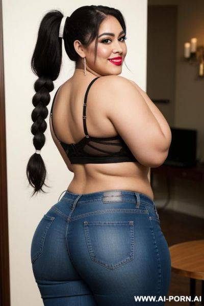 Mexican, chola, huge, nerd, hourglass figure, wearing band shirt, very wide hips, extra thicc, very plump pear shaped body, gordita, side shot - ai-porn.ai - Mexico on pornsimulated.com
