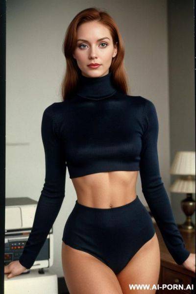 160s. 166. vintage, retro. busty. cutie babe face. 18 years old. simpleton. without makeup. turtleneck sweater. show tits. flash tits. - ai-porn.ai on pornsimulated.com