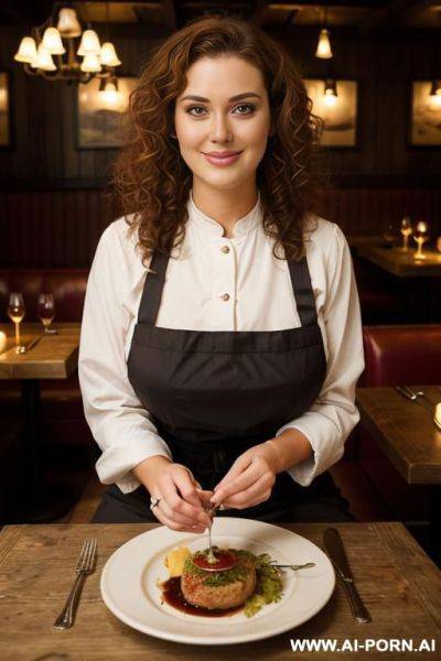 Pretty danish sister, full bodied, slightly chubby, round cheeks, pretty face, big brown eyes, pretty make up, beautiful skin, long curly hair, auburn brown hair, photo realistic, huge breasts, wide hips, big ass. ((keep face)) ((keep body)) - ai-porn.ai - Denmark on pornsimulated.com