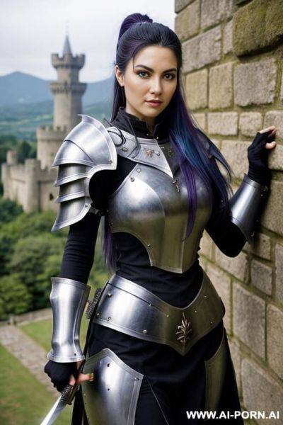Perfect beautiful face, long tails hairstyle, athletic stronge figure, firm body, busty, natural tits, athletic shoulders, narrow waist, slender strong legs, firm body, toned body, wearing purple color - ai-porn.ai - Japan on pornsimulated.com