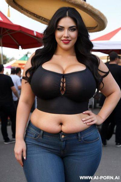 Supermodel, mexican, long hair, bimbo, high rise jeans, tight shirt, extra thicc, gordita, bbw - ai-porn.ai - Mexico on pornsimulated.com