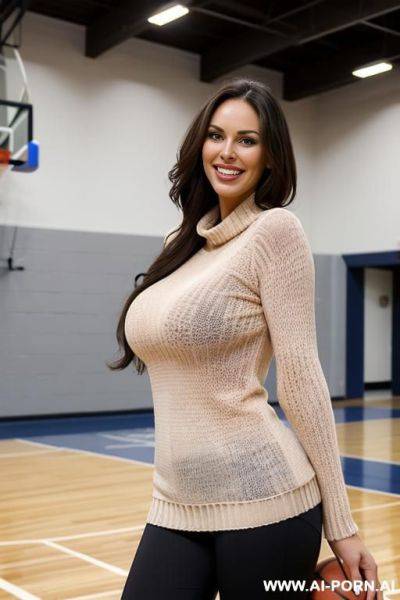 Tall female basketball player standing in the gym - ai-porn.ai on pornsimulated.com