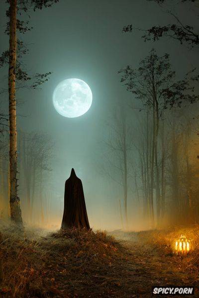 Haunting human skeleton, some meters away, moonlight, scary glowing grim reaper - spicy.porn on pornsimulated.com