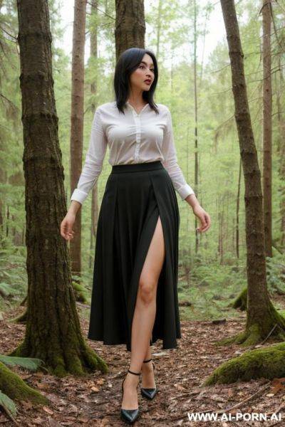 Woman panty remove in long skirt, forest - ai-porn.ai on pornsimulated.com