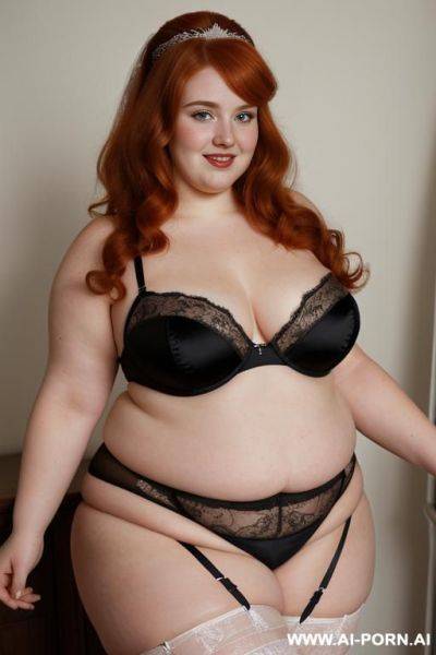 Half-length photo, ((half body photo shot close up)). as a set in the laundry area, a ((very obese)) fat chubby fat thick and bbw redhead british, ((she is getting ready to dress slowly)). - ai-porn.ai - Britain on pornsimulated.com