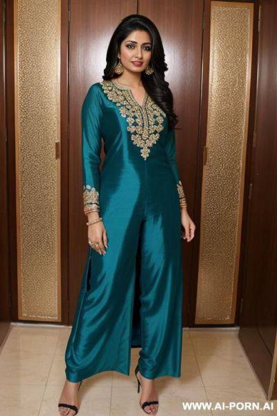 Desi woman in sal kameez and sal down upto ankle and flash hairy pussy, standing - ai-porn.ai on pornsimulated.com