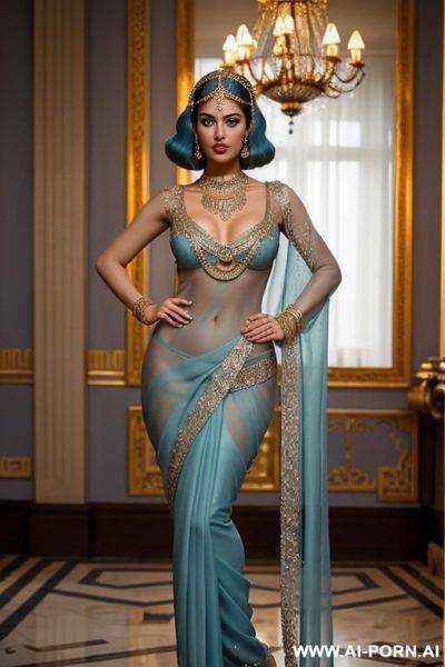 Pakistani wife in bathroom with a man licking her neck and another men sucking her boobs. her saree is torn off - ai-porn.ai - Pakistan on pornsimulated.com