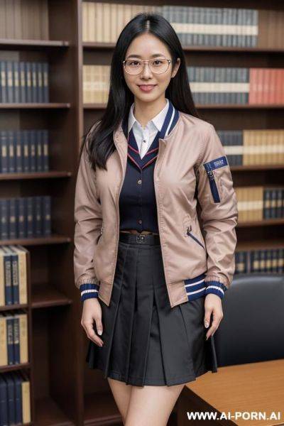 Pure woman，japanese sailor suit, glasses woman, standing in the library in a sailor suit black skirt and straight socks，shorth, short legs - ai-porn.ai - Japan on pornsimulated.com