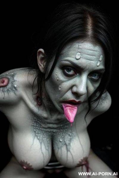Zombie woman, pussy, mucus pussy, ugly grey veins skin, sticky substance from pussy, - ai-porn.ai on pornsimulated.com