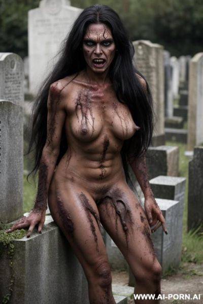 ((a female angry zombie, with sharp teeth)), (hairy armpits), very hairy pussy ((really hairy)) (((hairy more ever))) ((thick long hair on pussy)), (((super dirty body, extreme dirty, dirty face))), (extreme hairy) - ai-porn.ai on pornsimulated.com