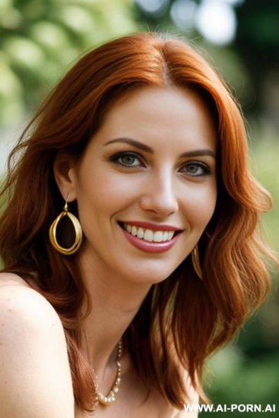 Beautiful suburban mom, tight belly, busty, broad hips, hairy pussy, necklace, earrings, eye contact, ((long)) (big voluminous) auburn hair, [[[lipstick]]], - ai-porn.ai on pornsimulated.com