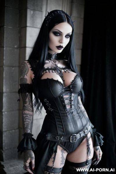 Woman, gothic, emo, tattooed, tattoo nipples, pierced nipples, piercing, big tits - ai-porn.ai on pornsimulated.com