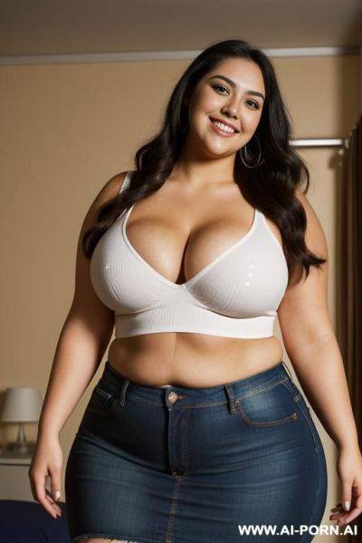 Mexican, masterpiece, supermodel, rocker, high rise jeans, extra thicc, massively pear shaped, huge body, gordita, wearing tight shirt, potbelly - ai-porn.ai - Mexico on pornsimulated.com