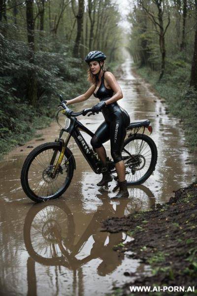 Abandoned bike, bike is lying around, bike lying in the mud, bike fell - ai-porn.ai on pornsimulated.com