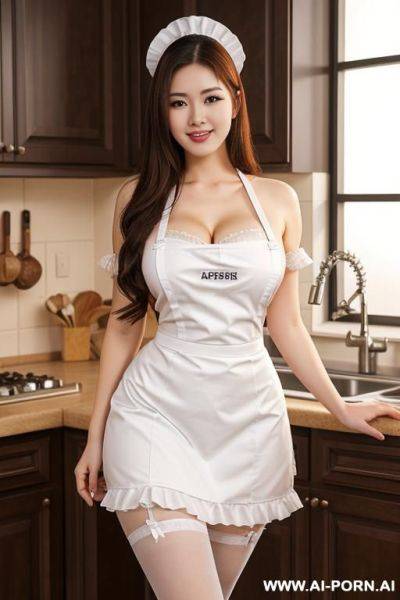 Wide hips, alluring thighs, kitchen, maid outfit, body upfront, keep face - ai-porn.ai on pornsimulated.com