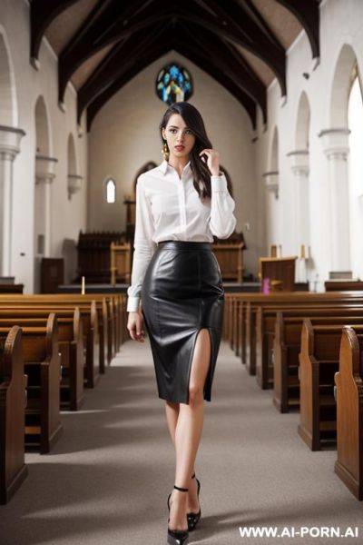 Leather pencil skirt, high heels stiletto pumps - ai-porn.ai on pornsimulated.com