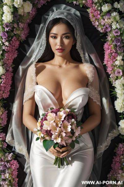 Photorealistic, a uzbek woman lying among flowers, her gaze deep and mysterious. petals caress her skin as she holds a blossom near her lips. shws and soft light enhance her allure, veiling her in an air of secrecy. - ai-porn.ai - Uzbekistan on pornsimulated.com