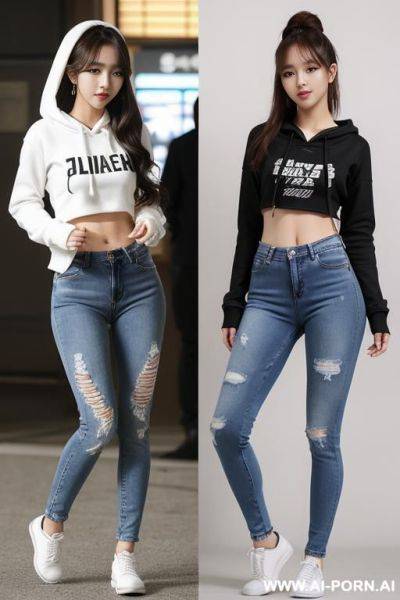 Jav, waist, hour glass figure, round firm breast, faces, high definition, hour glass shaped body, multiple women, two women, woman one on the left, woman two on the right, detailed faces, - ai-porn.ai on pornsimulated.com