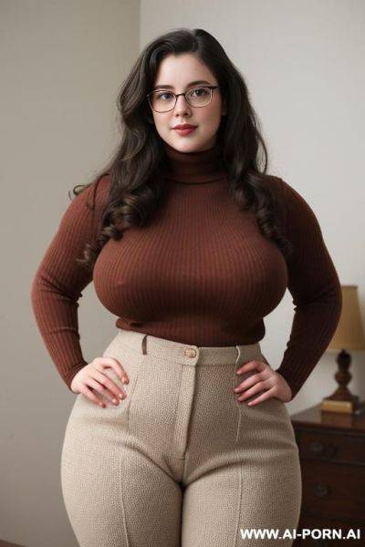 170s style. 172. 170s nerd 18 years old. huge natural breasts. vintage, retro. cutie babe face. turtleneck sweater. curvy, busty. american. trousers. simpleton. - ai-porn.ai - Usa on pornsimulated.com