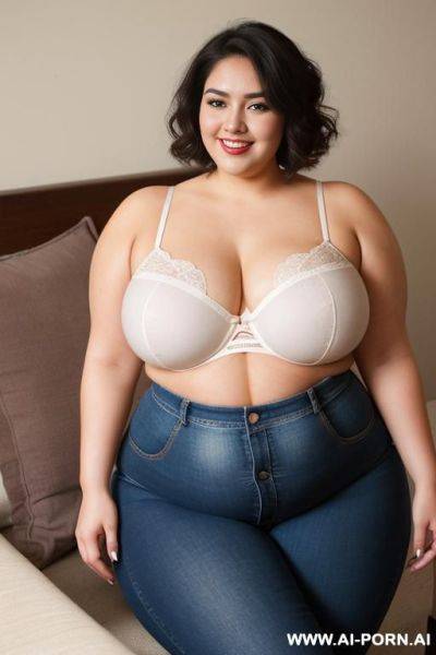 Mexican, supermodel, high rise jeans, very wide hips, pear shaped, extra thick, deliciously plump, big woman, bbw - ai-porn.ai - Mexico on pornsimulated.com