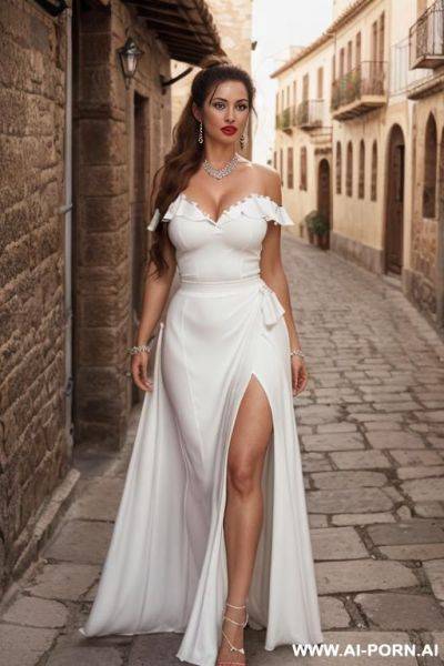 Very real, very long hair, white skin , hourglass voluptuous lady, light background, mild lipstick, privé contrast binding ruffle trim tube top & ditsy floral wrap hollow maxi skirt maxi . front full view camera. - ai-porn.ai on pornsimulated.com