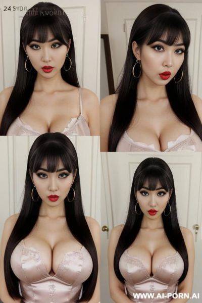 Japanese women with big eyes, raised eyebrows, 2 women (((raised eyebrows))) (ahegao) (nice hair) (dress skirt) (((extremely beautiful))) (((full lips))) (hoop earrings) (hair accessories) (((hourglass figures))) ((very pretty clean faces)) (((2 women))) - ai-porn.ai - Japan on pornsimulated.com